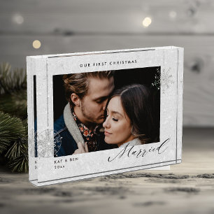 Weihnachten Verheiratete weiße Glitzern Modernes G Fotoblock