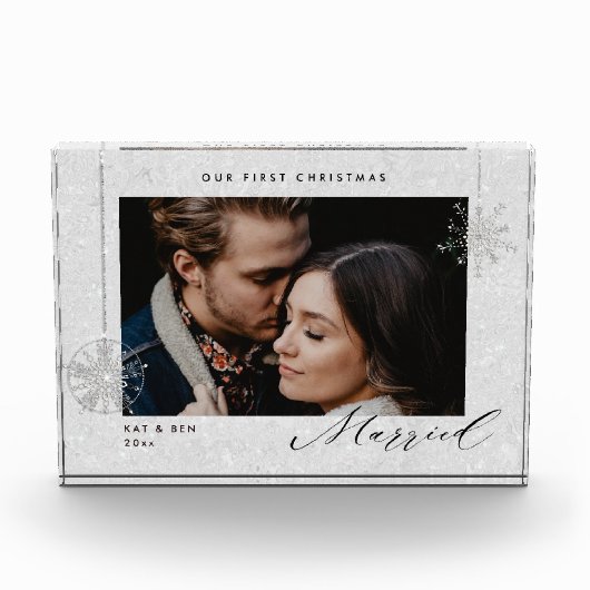 Weihnachten Verheiratete weiße Glitzern Modernes G Fotoblock (Vorderseite)