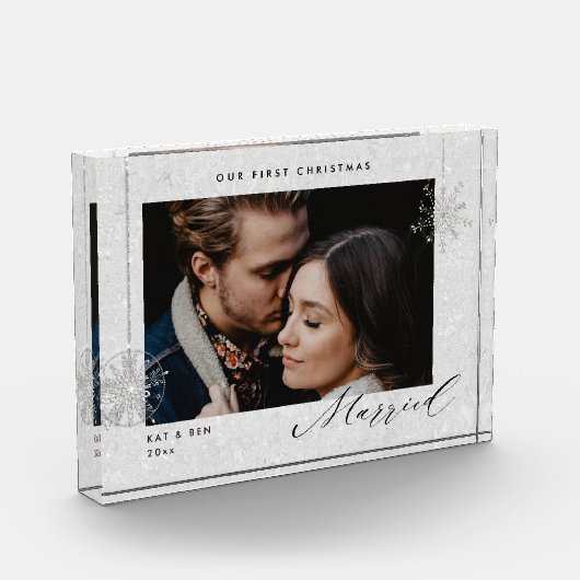 Weihnachten Verheiratete weiße Glitzern Modernes G Fotoblock (Links)