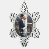 Weihnachten Verheiratetes Foto Schneeflocken Zinn-Ornament (Rechts)