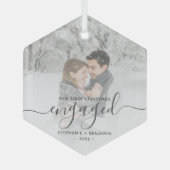 Weihnachten Verlobtes Foto Grau Skript Ornament Aus Glas (Vorderseite)