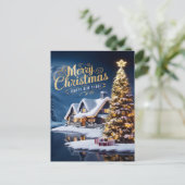 Weihnachten verzaubert: Haus und Baum Postkarte (Stehend Vorderseite)