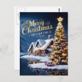 Weihnachten verzaubert: Haus und Baum Postkarte (Vorne/Hinten)