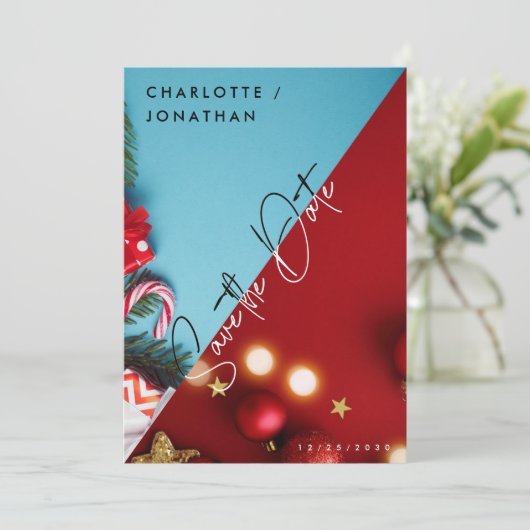 Weihnachten Vibes Minimalistisch Save the Date Hoc Einladung (Stehend Vorderseite)