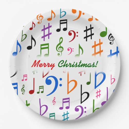 Weihnachten; Viel bunter Musiknoten und Symbole Pappteller (Vorderseite)