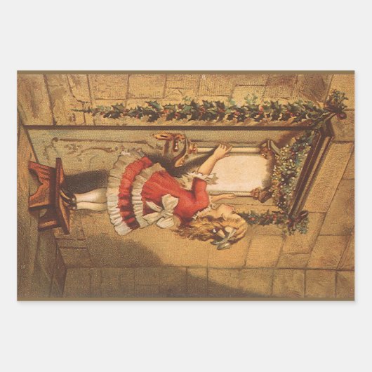 Weihnachten Viktorianisch Girl Hängend eine Garage Geschenkpapier Set (Vorderseite 2)