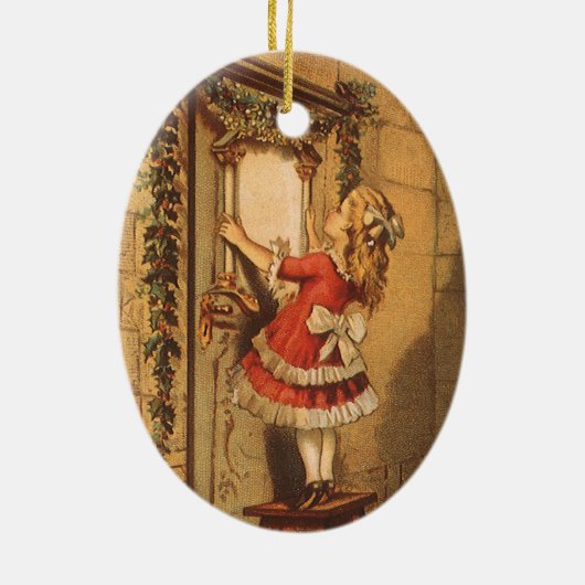 Weihnachten Viktorianisch Girl Hängend eine Garage Keramikornament (Hinten)