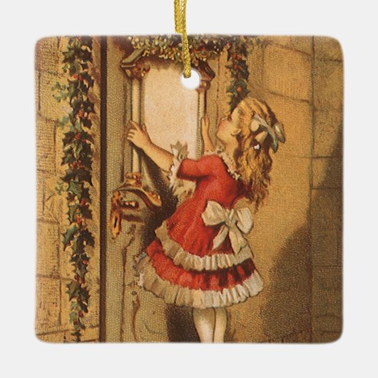 Weihnachten Viktorianisch Girl Hängend eine Garage Keramikornament (Vorderseite)