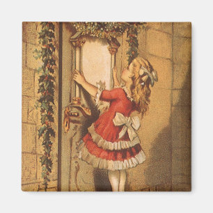 Weihnachten Viktorianisch Girl Hängend eine Garage Magnet