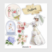 Weihnachten Viktorianisch Lady Blume Schneeglobe Aufkleber (Blatt)