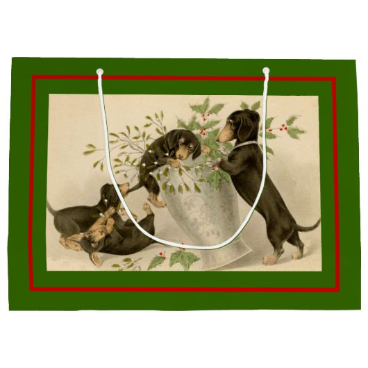 Weihnachten Viktorianische Dackel Hunde grün Große Geschenktüte (Rückseite)