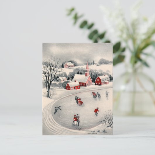 Weihnachten, Viktorianische Eiszeit Skater auf dem Postkarte (Stehend Vorderseite)