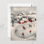 Weihnachten, Viktorianische Eiszeit Skater auf dem Postkarte (Vorne/Hinten)