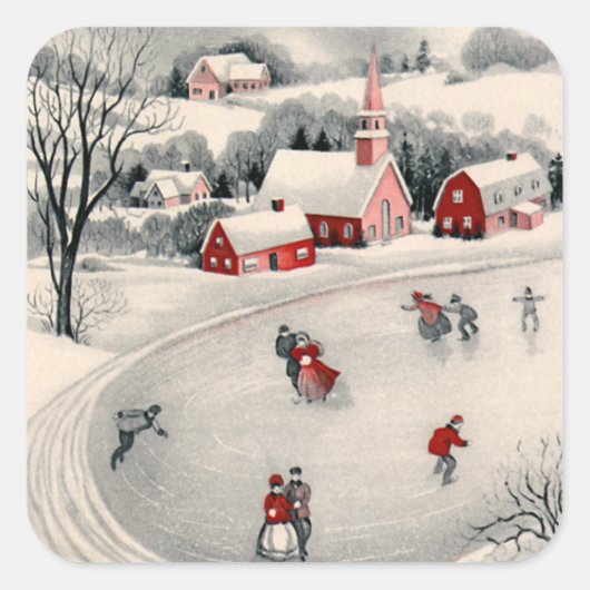 Weihnachten, Viktorianische Eiszeit Skater auf dem Quadratischer Aufkleber (Vorderseite)
