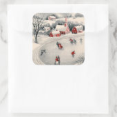 Weihnachten, Viktorianische Eiszeit Skater auf dem Quadratischer Aufkleber (Tasche)