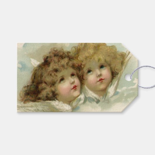 Weihnachten, Viktorianische Engel in den Wolken Geschenkanhänger (Vorderseite (Horizontal))