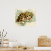 Weihnachten, Viktorianische Engel in den Wolken Poster (Küche)
