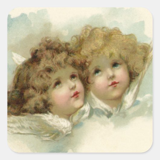 Weihnachten, Viktorianische Engel in den Wolken Quadratischer Aufkleber (Vorderseite)