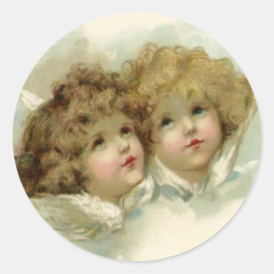 Weihnachten, Viktorianische Engel in den Wolken Runder Aufkleber