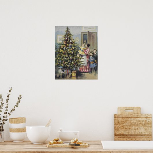 Weihnachten, Viktorianische Familie rund um Baum Poster (Küche)