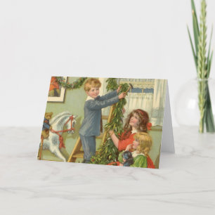 Weihnachten, Viktorianische Kinder dekorieren Feiertagskarte