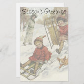 Weihnachten, Viktorianische Kinder Schlittenhund Briefpapier (Vorne/Hinten)