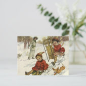 Weihnachten, Viktorianische Kinder Schlittenhund Feiertagspostkarte (Stehend Vorderseite)