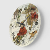 Weihnachten, Viktorianische Kinder Schlittenhund Große Wanduhr (Winkel)