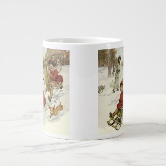 Weihnachten, Viktorianische Kinder Schlittenhund Jumbo-Tasse (Vorderseite)