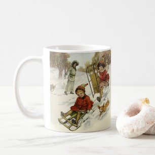 Weihnachten, Viktorianische Kinder Schlittenhund Kaffeetasse