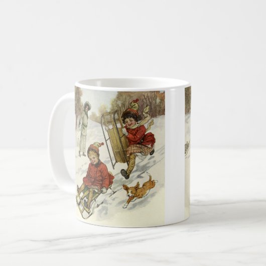 Weihnachten, Viktorianische Kinder Schlittenhund Kaffeetasse (Vorderseite Links)