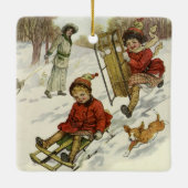 Weihnachten, Viktorianische Kinder Schlittenhund Keramikornament (Rückseite)