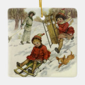 Weihnachten, Viktorianische Kinder Schlittenhund Keramikornament (Vorderseite)