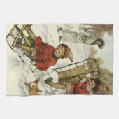 Weihnachten, Viktorianische Kinder Schlittenhund Küchentuch (Horizontal)