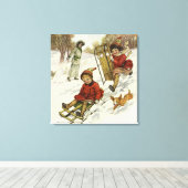 Weihnachten, Viktorianische Kinder Schlittenhund Leinwanddruck (Insitu (Holzboden))