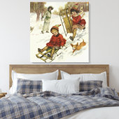Weihnachten, Viktorianische Kinder Schlittenhund Leinwanddruck (Insitu (Schlafzimmer))