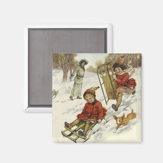 Weihnachten, Viktorianische Kinder Schlittenhund Magnet (Vorderseite/Rückseite)