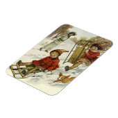 Weihnachten, Viktorianische Kinder Schlittenhund Magnet (Linke Seite)