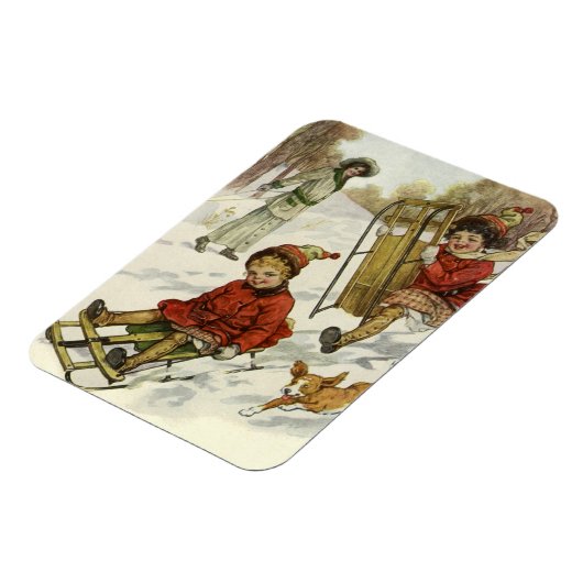 Weihnachten, Viktorianische Kinder Schlittenhund Magnet (Linke Seite)