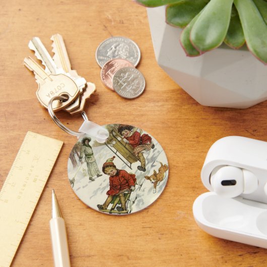 Weihnachten, Viktorianische Kinder Schlittenhund Schlüsselanhänger (Schreibtisch)