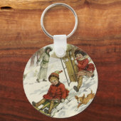 Weihnachten, Viktorianische Kinder Schlittenhund Schlüsselanhänger (Vorderseite)