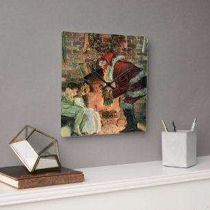 Weihnachten, Viktorianische Weihnachtskinder Quadratische Wanduhr