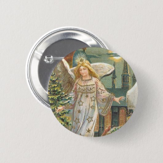 Weihnachten, Viktorianischer Engel mit Baum Button (Vorne & Hinten)