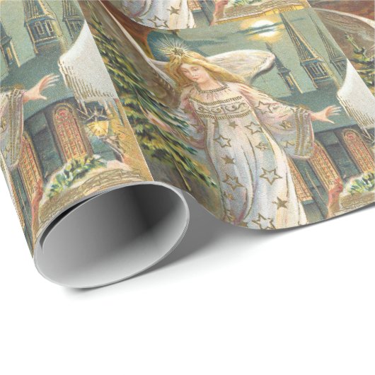 Weihnachten, Viktorianischer Engel mit Baum Geschenkpapier (Rolleneckpunkt)