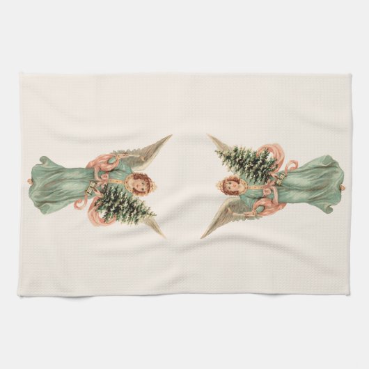Weihnachten, Viktorianischer Engel mit Baum Geschirrtuch (Horizontal)