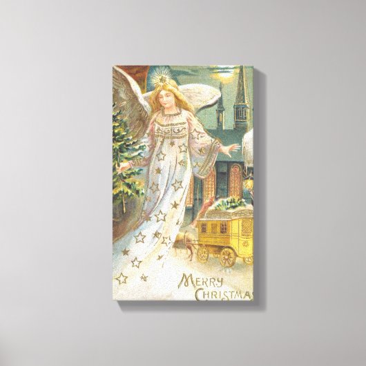 Weihnachten, Viktorianischer Engel mit Baum Leinwanddruck (Vorderseite)