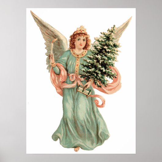 Weihnachten, Viktorianischer Engel mit Baum Poster (Vorne)