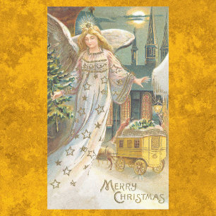 Weihnachten, Viktorianischer Engel mit Baum Rechteckiger Aufkleber