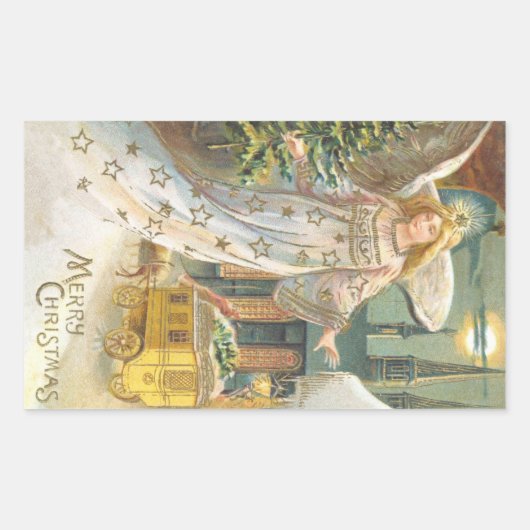 Weihnachten, Viktorianischer Engel mit Baum Rechteckiger Aufkleber (Vorderseite)