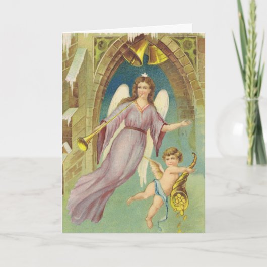 Weihnachten, Viktorianischer Engel mit Cherub Feiertagskarte (Vorderseite)